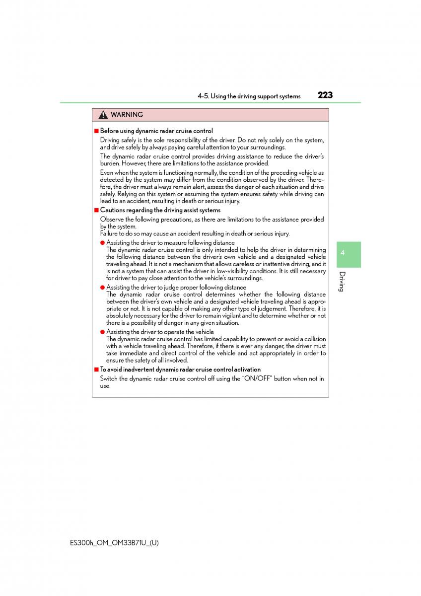 Lexus ES300h VI 6 XV60 owners manual / page 223