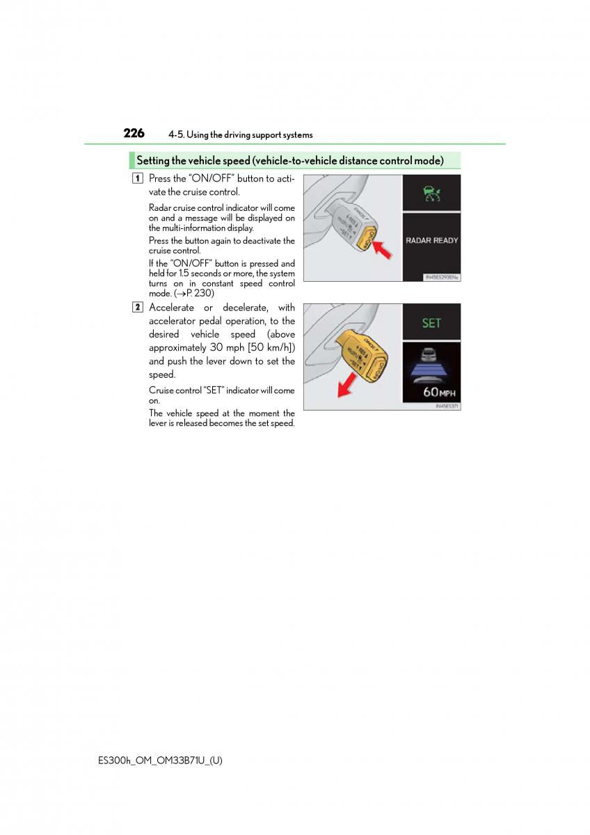 Lexus ES300h VI 6 XV60 owners manual / page 226