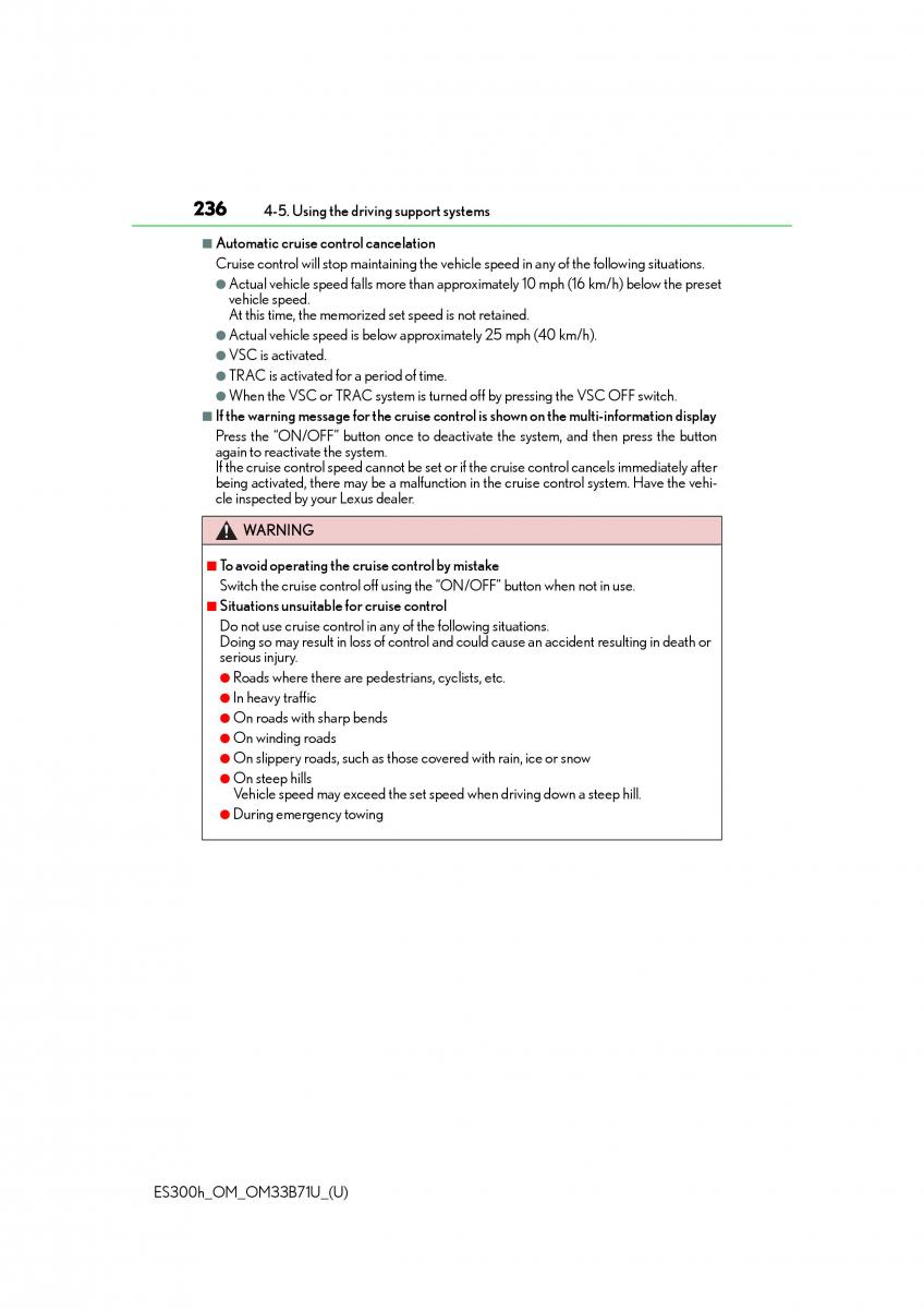 Lexus ES300h VI 6 XV60 owners manual / page 236