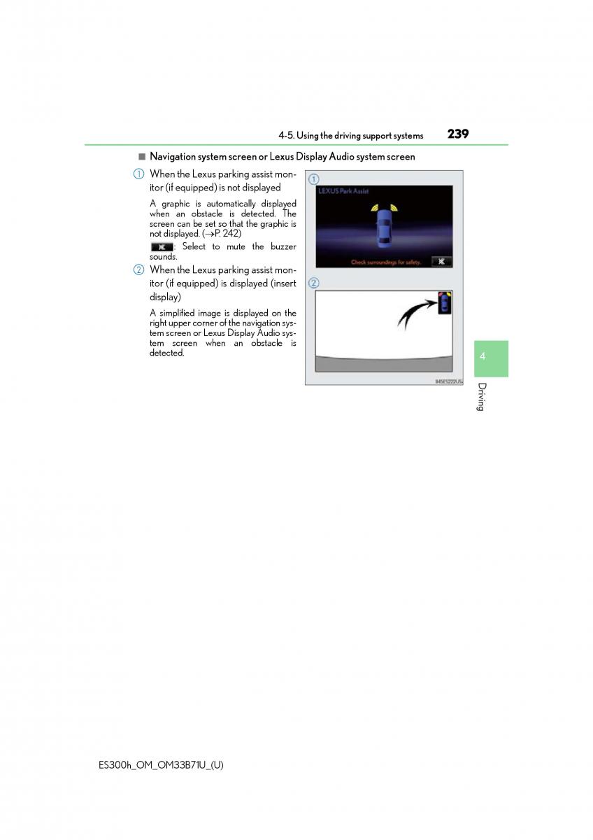 Lexus ES300h VI 6 XV60 owners manual / page 239
