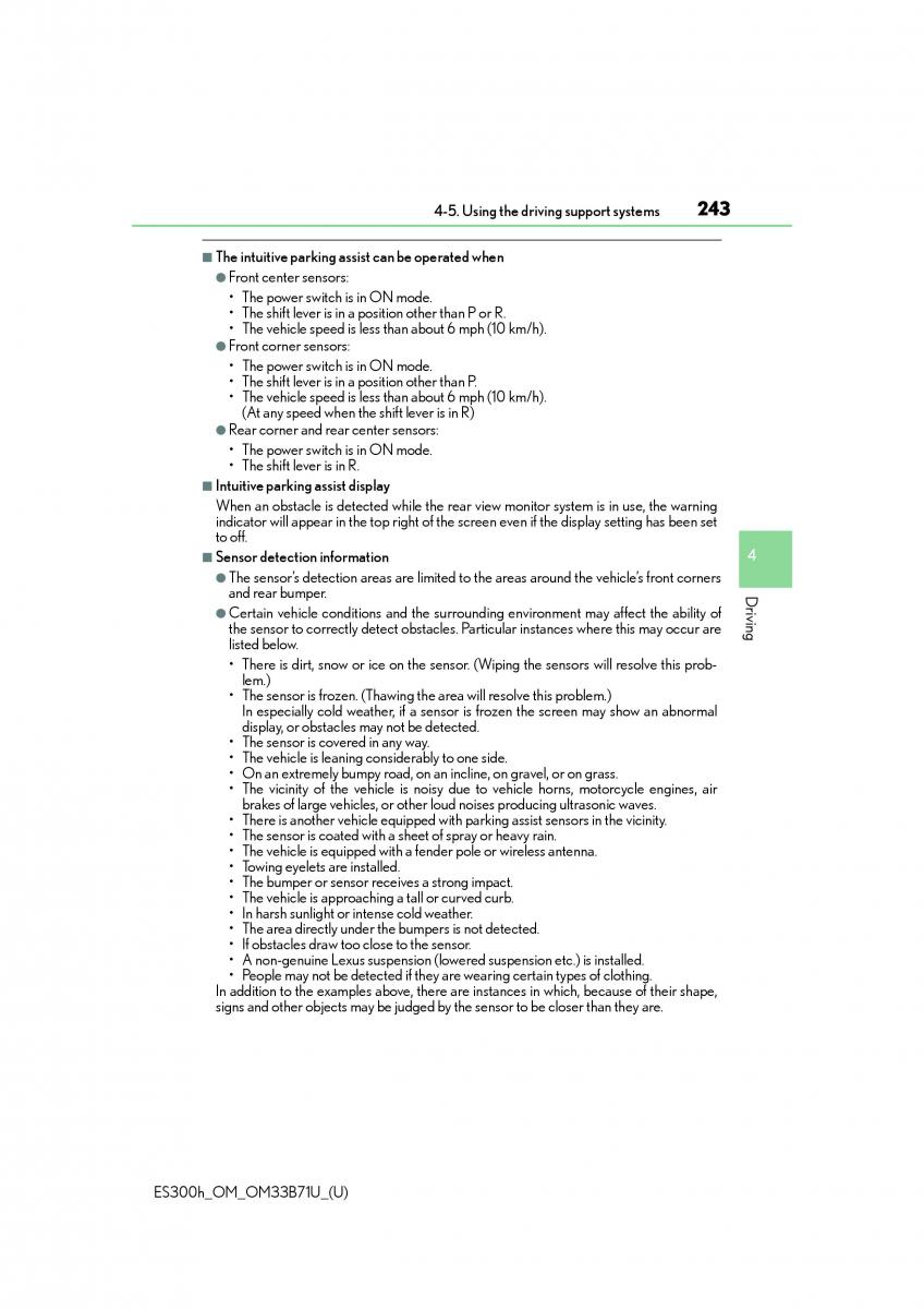 Lexus ES300h VI 6 XV60 owners manual / page 243