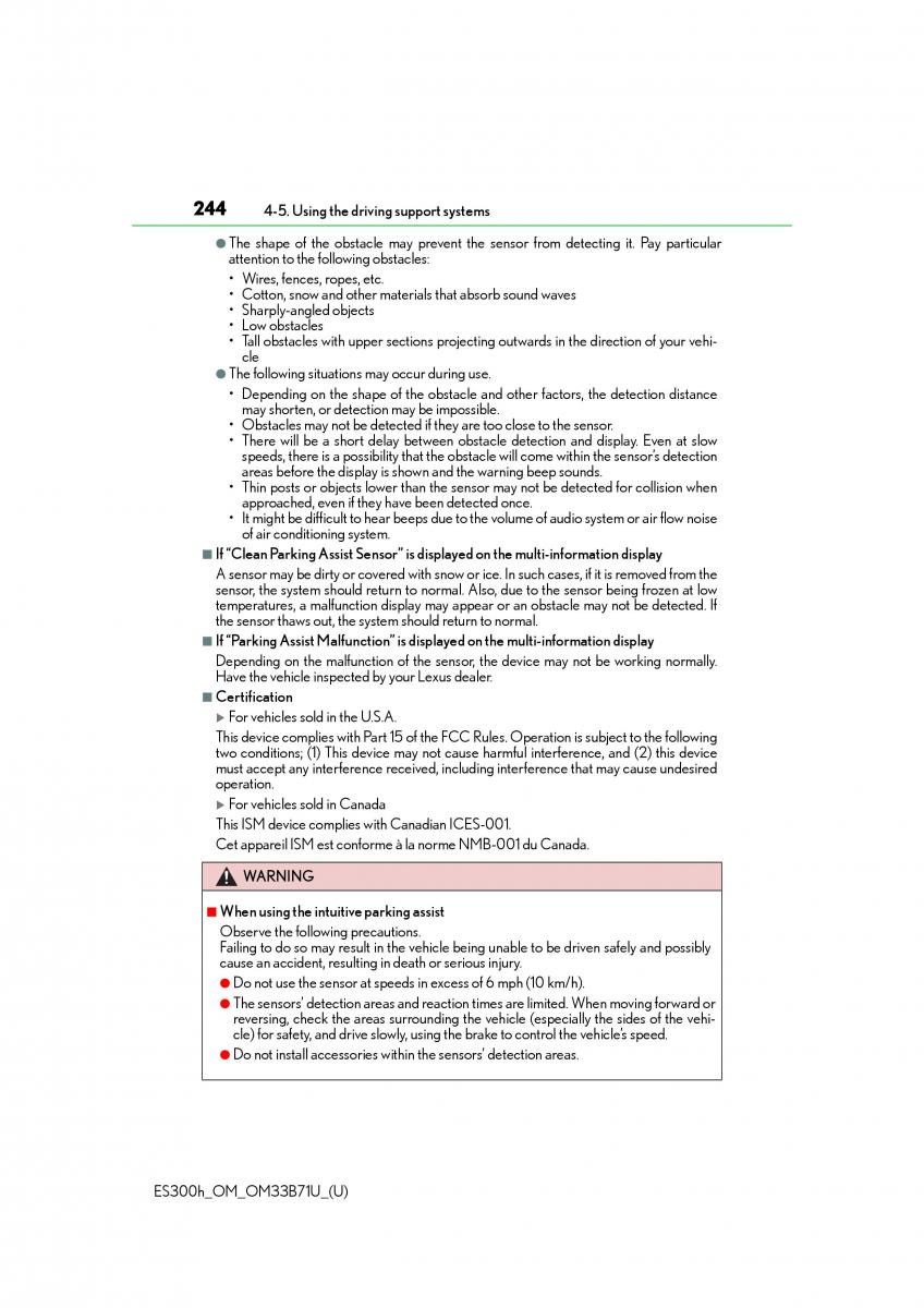 Lexus ES300h VI 6 XV60 owners manual / page 244