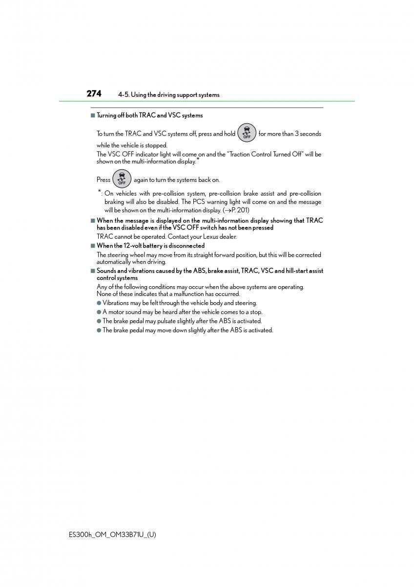 Lexus ES300h VI 6 XV60 owners manual / page 274