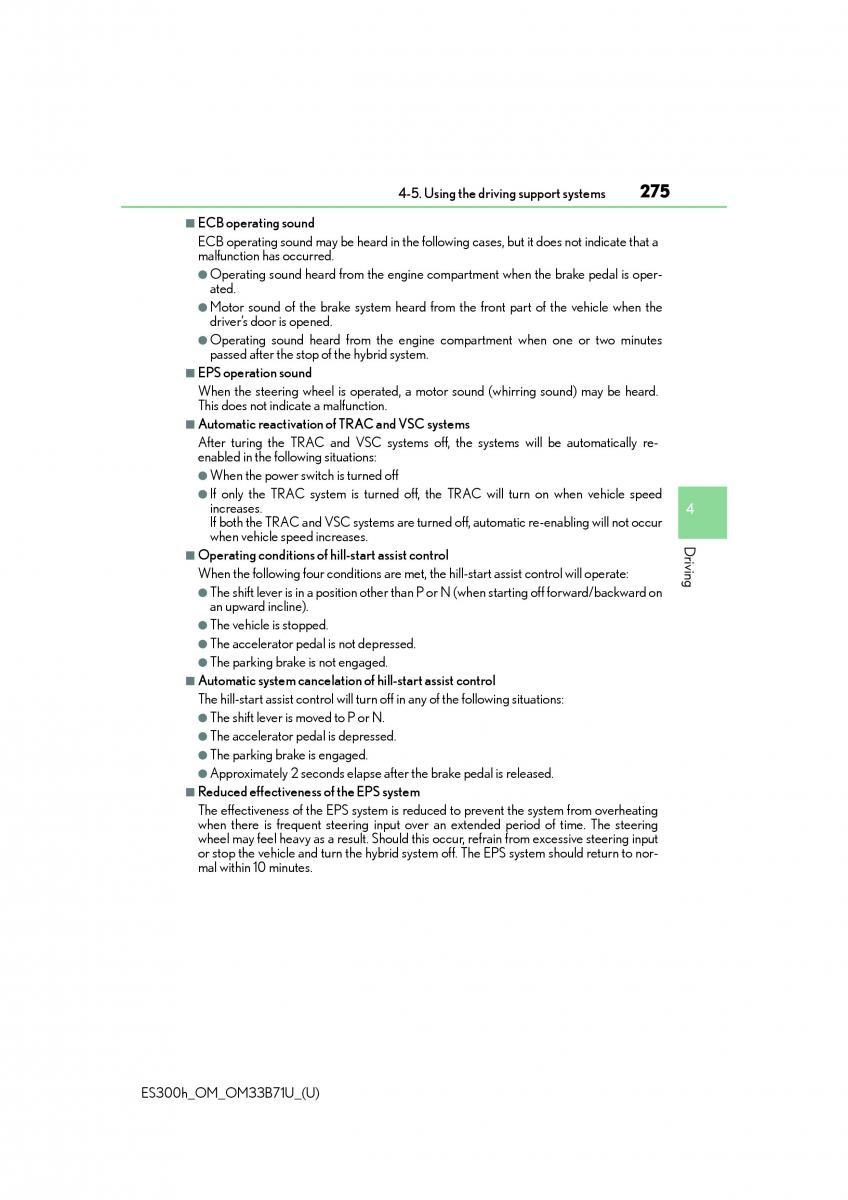 Lexus ES300h VI 6 XV60 owners manual / page 275