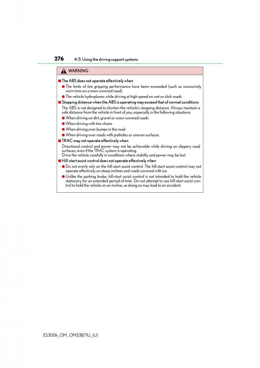 Lexus ES300h VI 6 XV60 owners manual / page 276