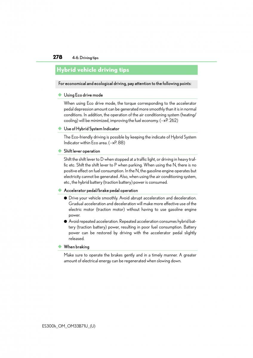 Lexus ES300h VI 6 XV60 owners manual / page 278