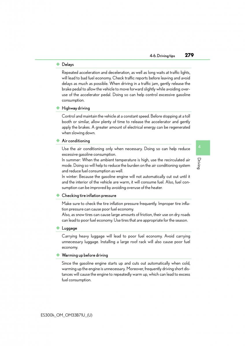 Lexus ES300h VI 6 XV60 owners manual / page 279