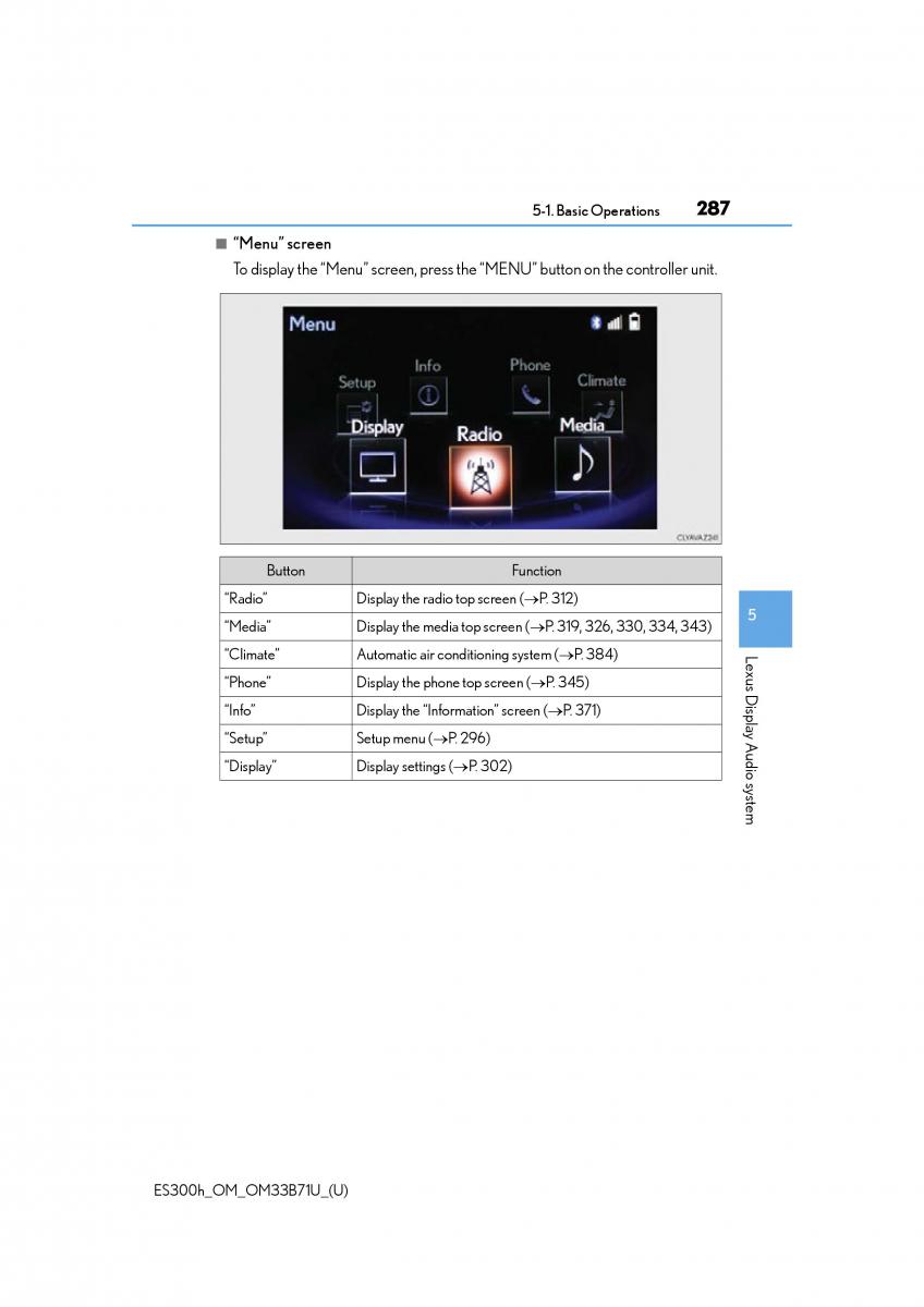 Lexus ES300h VI 6 XV60 owners manual / page 287