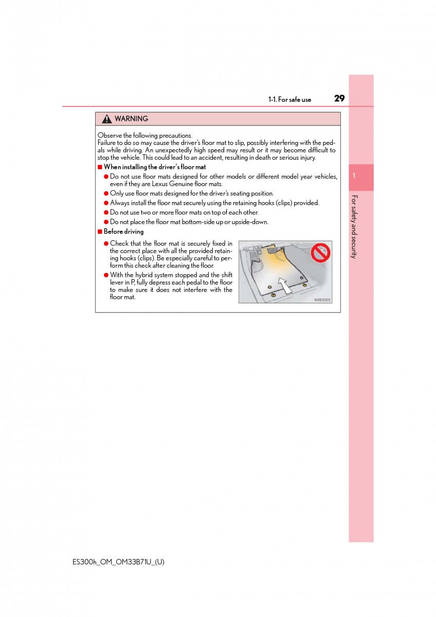 Lexus ES300h VI 6 XV60 owners manual / page 29