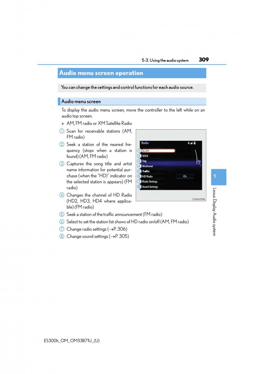 Lexus ES300h VI 6 XV60 owners manual / page 309
