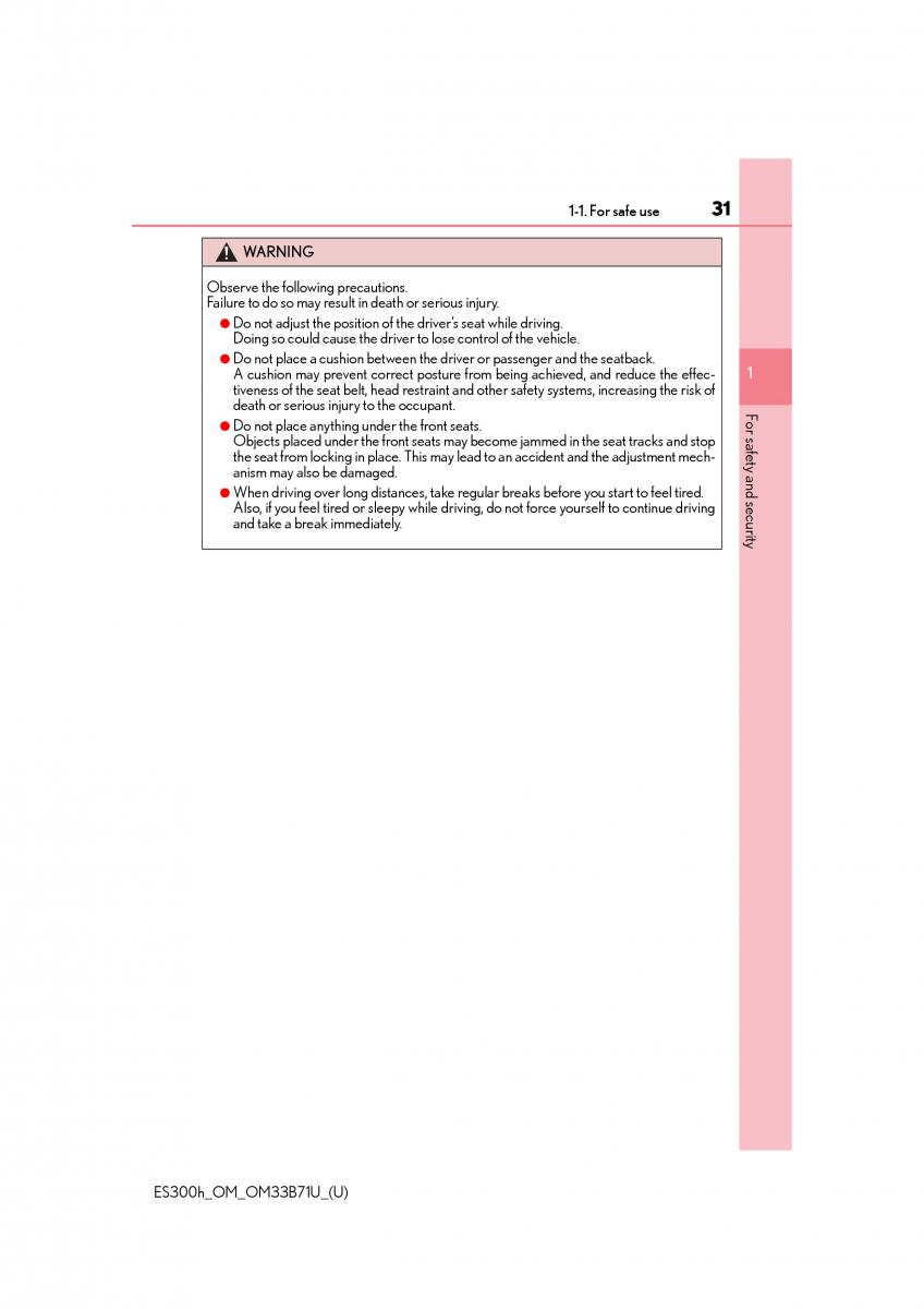 Lexus ES300h VI 6 XV60 owners manual / page 31