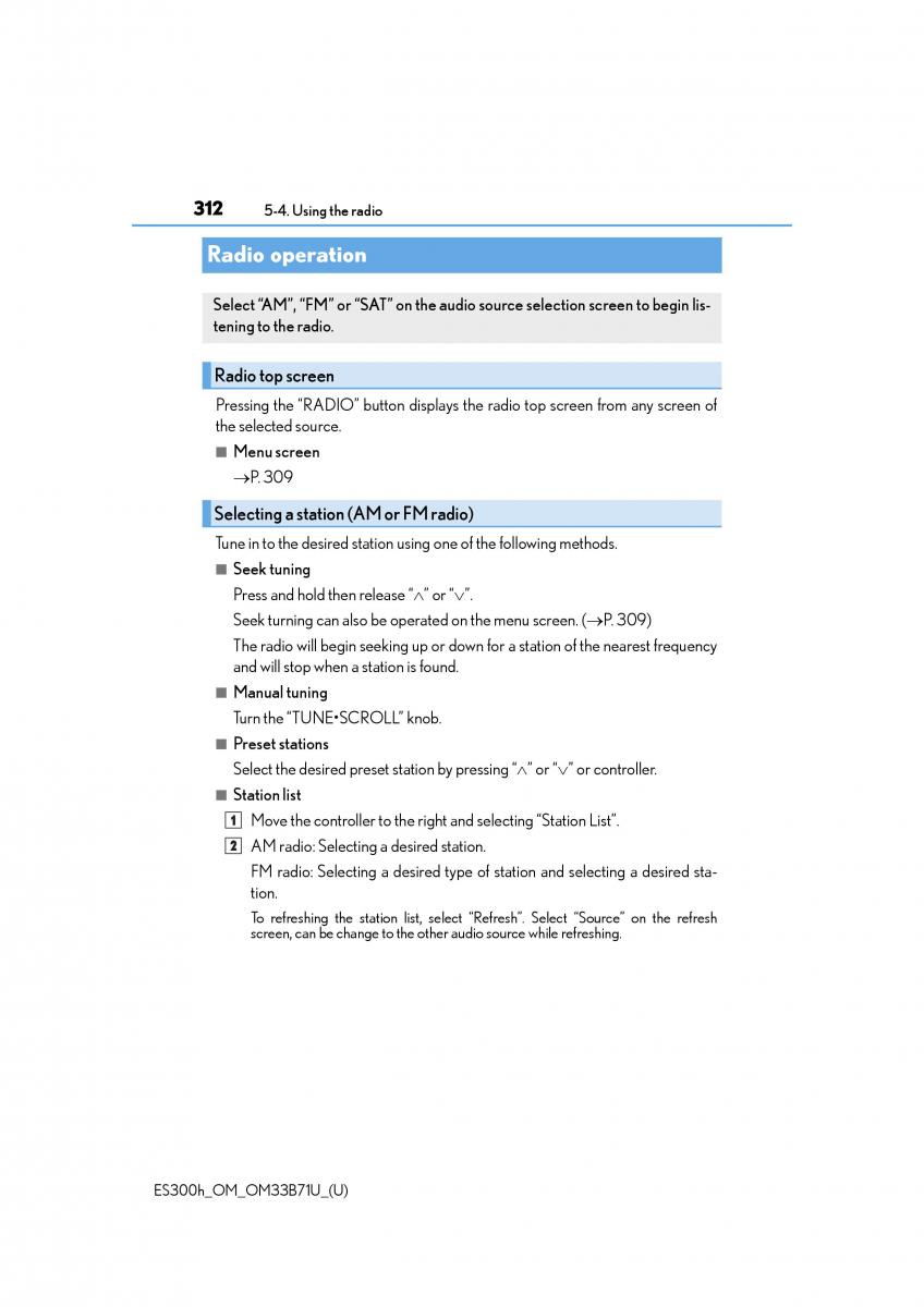 Lexus ES300h VI 6 XV60 owners manual / page 312
