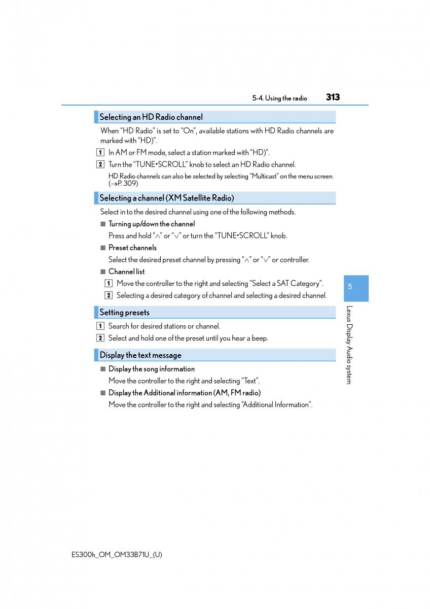 Lexus ES300h VI 6 XV60 owners manual / page 313