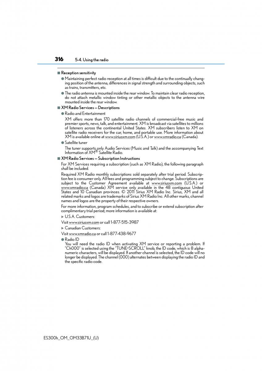 Lexus ES300h VI 6 XV60 owners manual / page 316