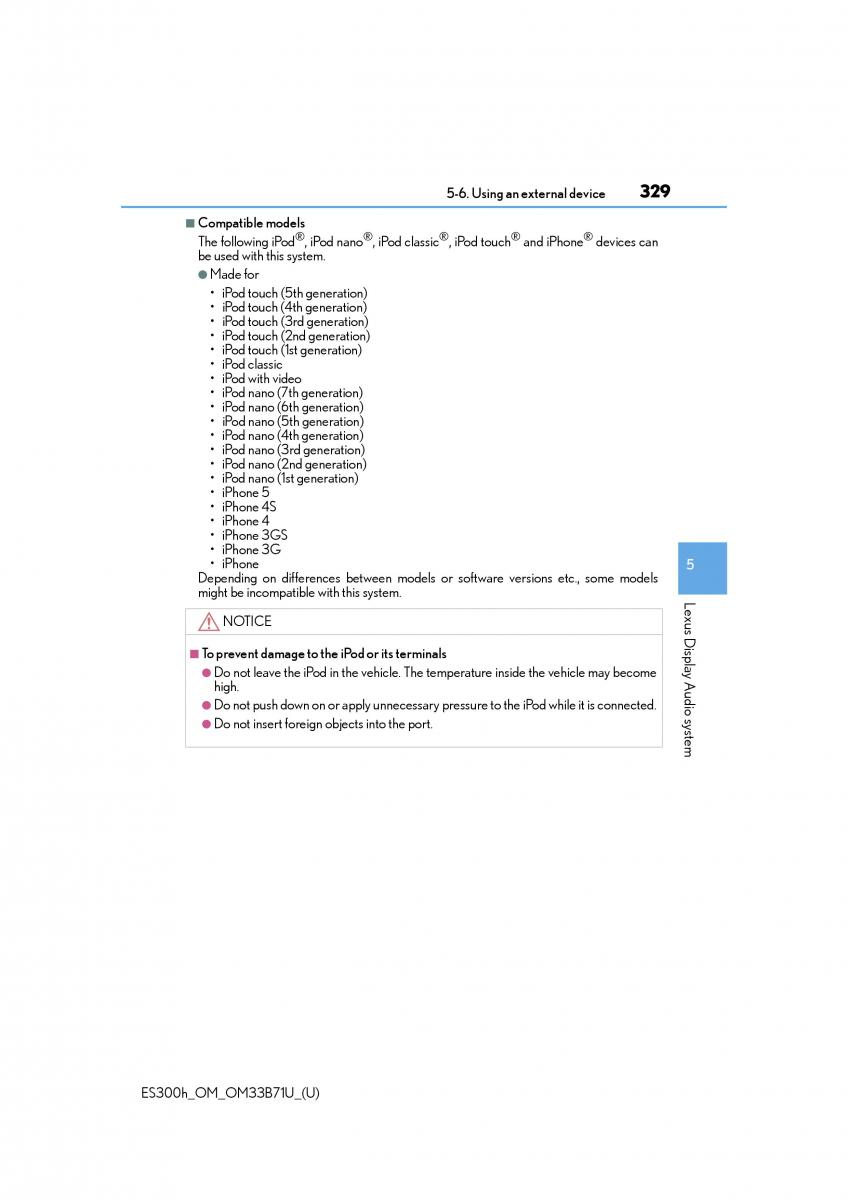 Lexus ES300h VI 6 XV60 owners manual / page 329
