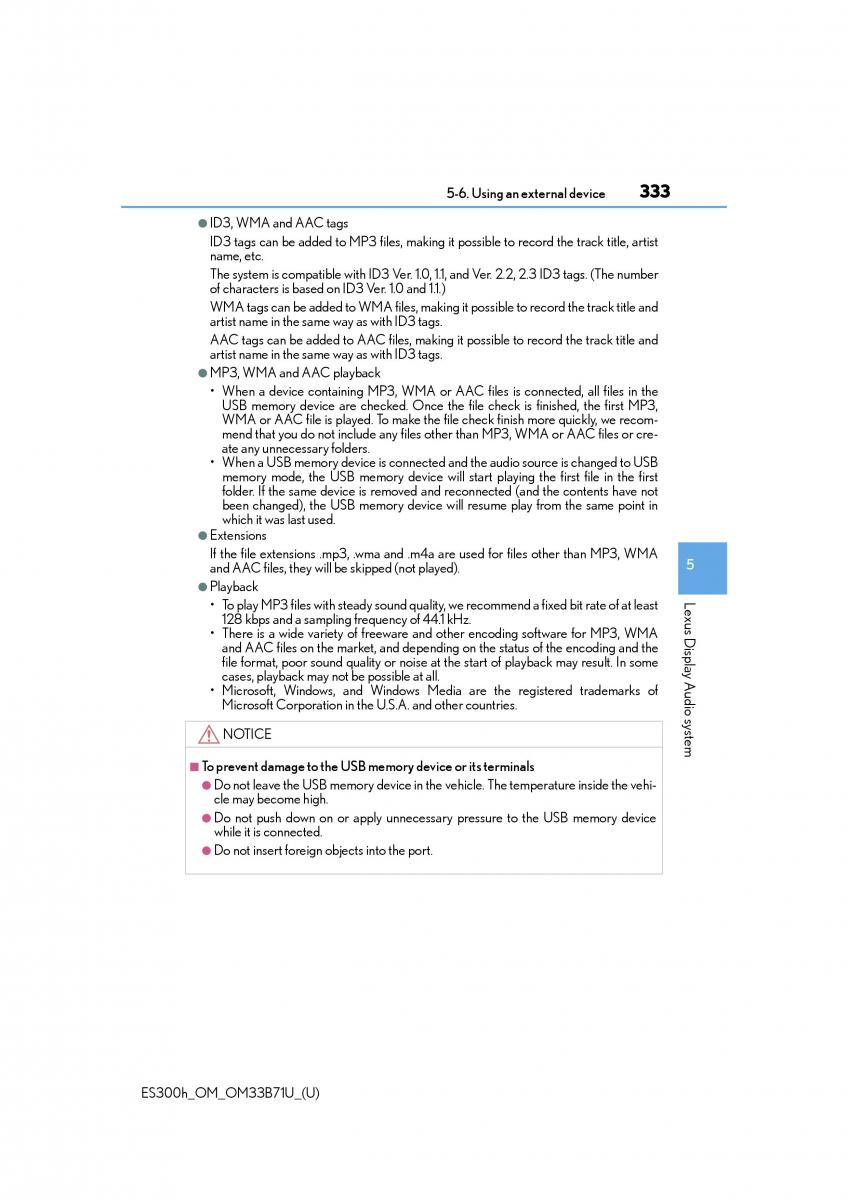 Lexus ES300h VI 6 XV60 owners manual / page 333