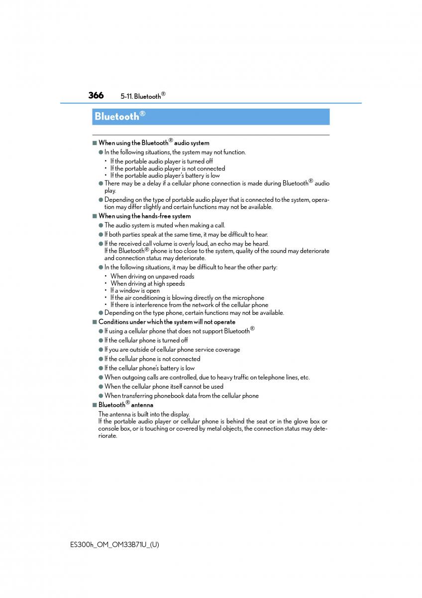 Lexus ES300h VI 6 XV60 owners manual / page 366