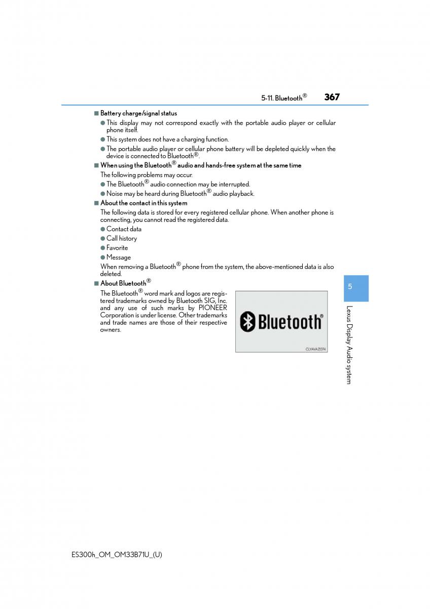 Lexus ES300h VI 6 XV60 owners manual / page 367