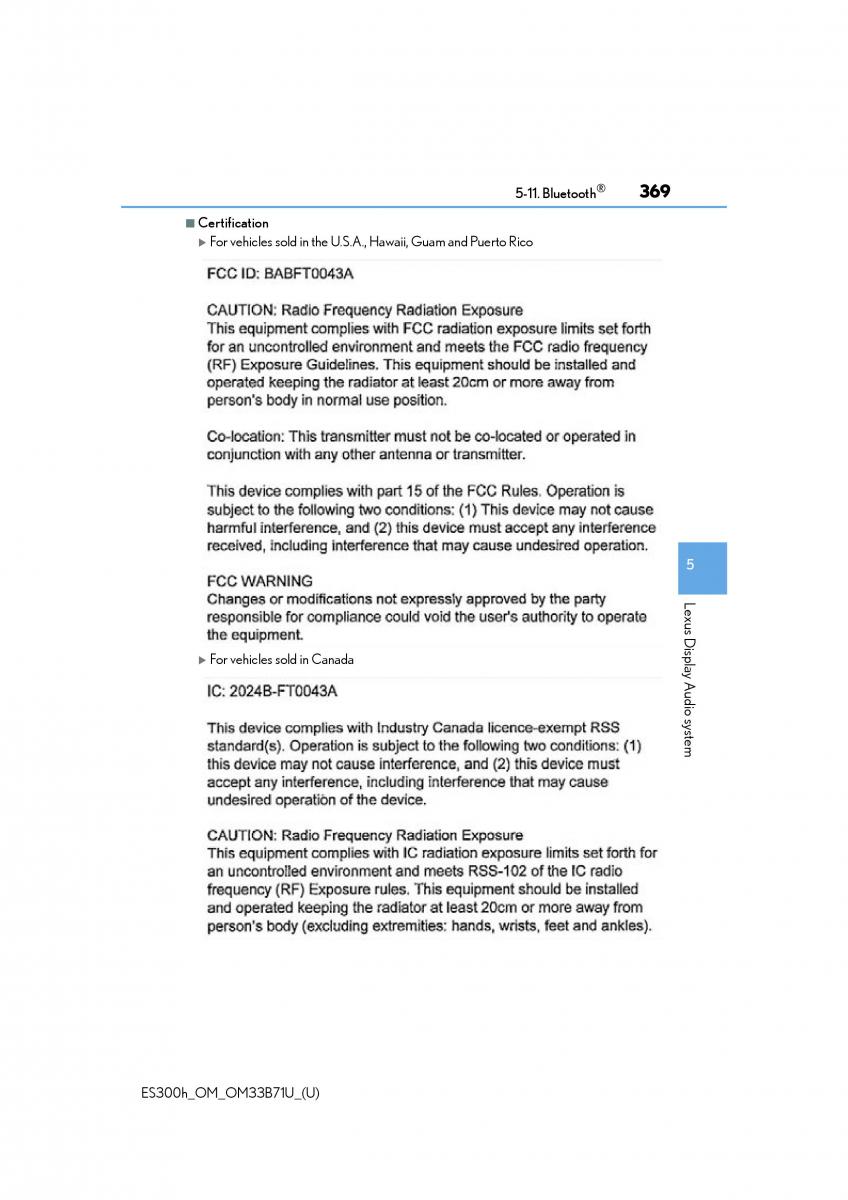 Lexus ES300h VI 6 XV60 owners manual / page 369