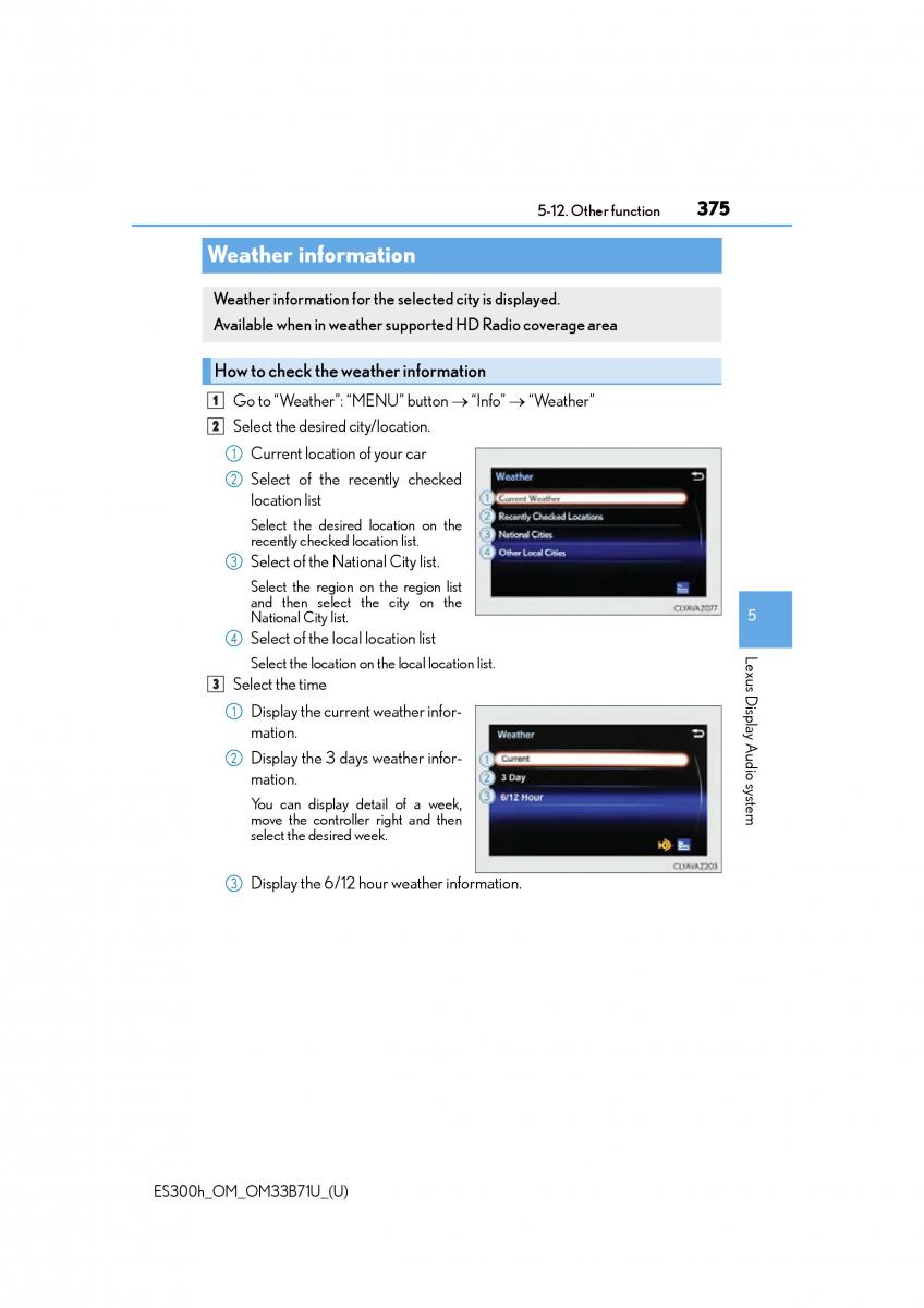 Lexus ES300h VI 6 XV60 owners manual / page 375