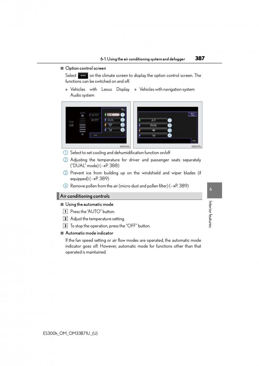 Lexus ES300h VI 6 XV60 owners manual / page 387