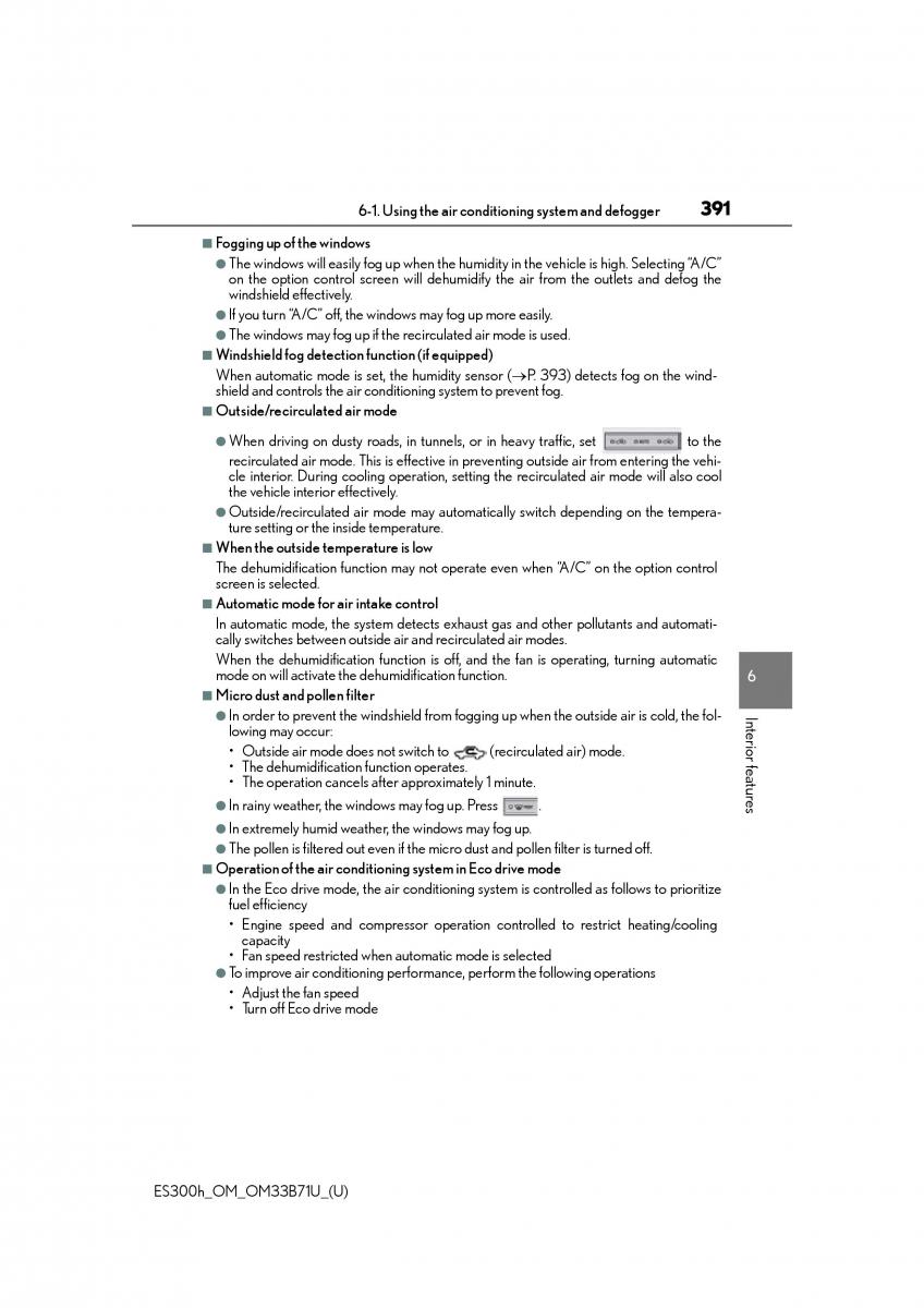Lexus ES300h VI 6 XV60 owners manual / page 391
