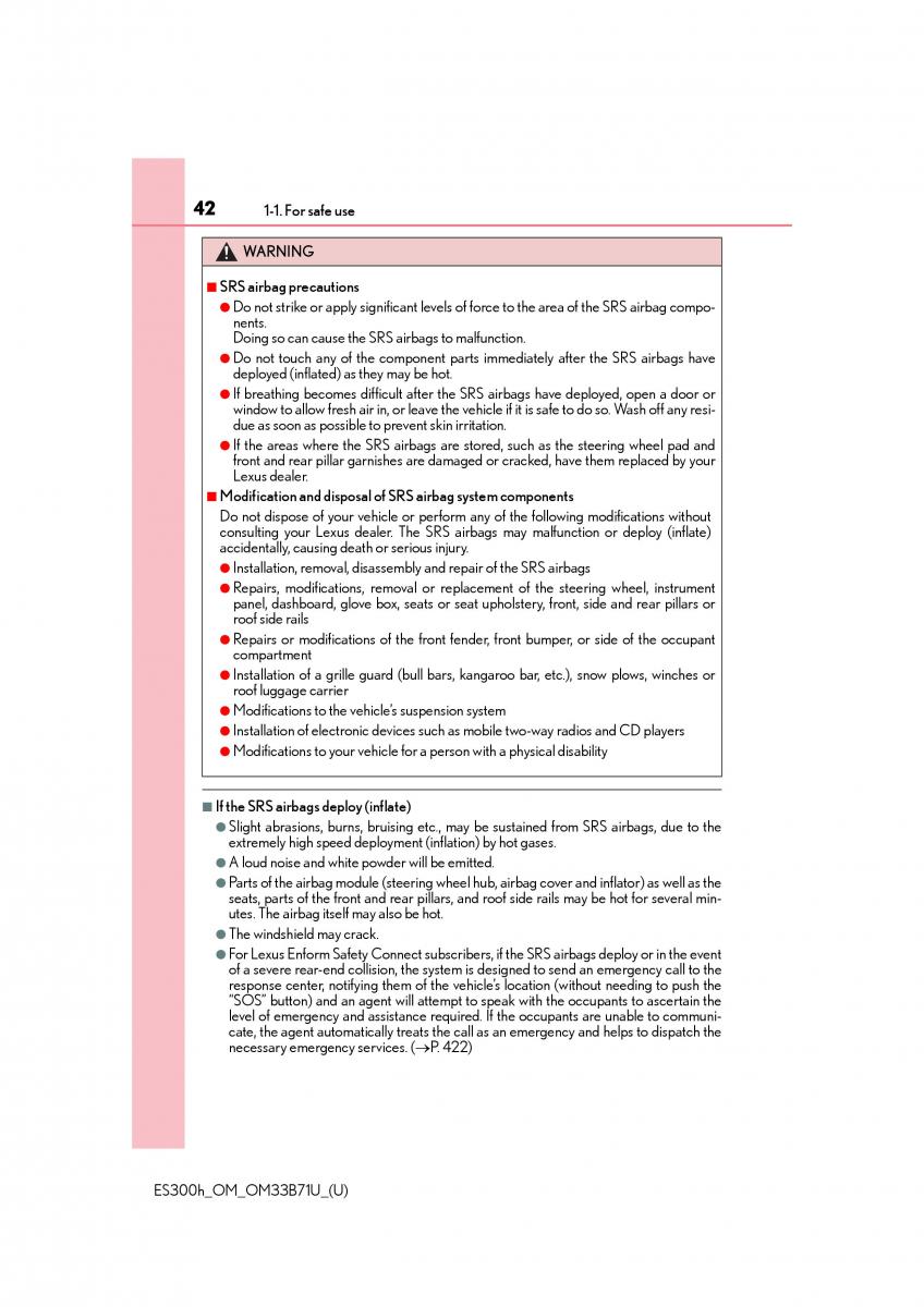 Lexus ES300h VI 6 XV60 owners manual / page 42