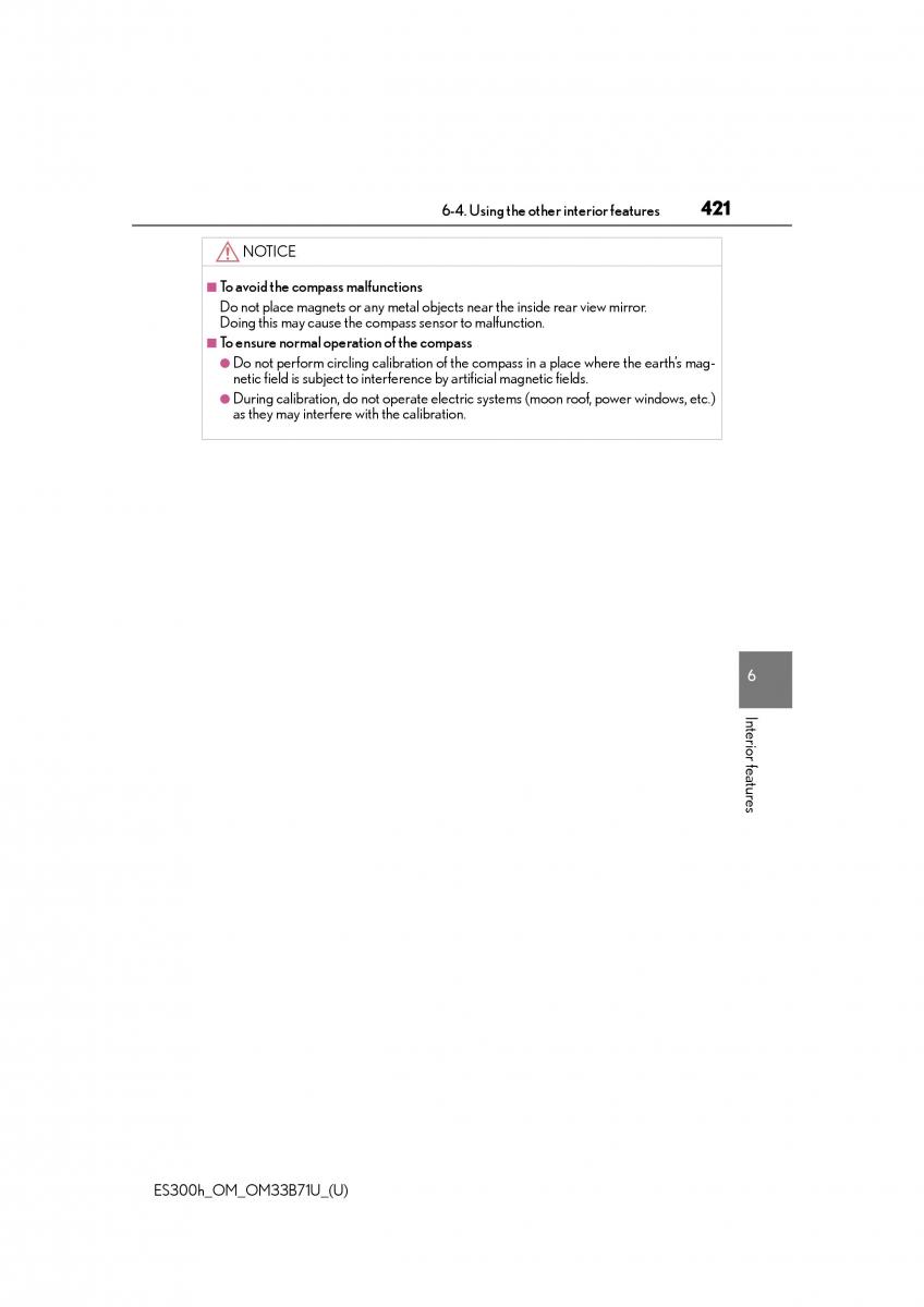 Lexus ES300h VI 6 XV60 owners manual / page 421