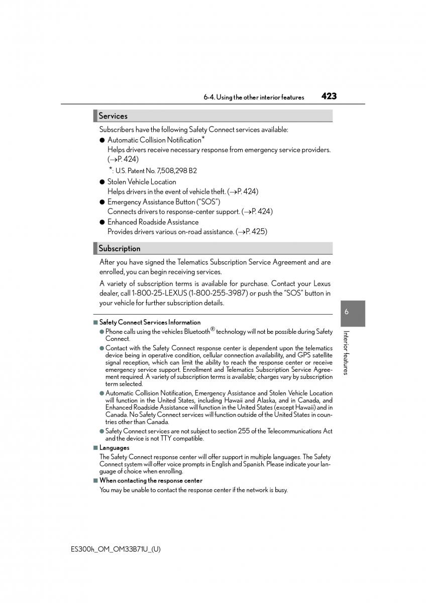 Lexus ES300h VI 6 XV60 owners manual / page 423