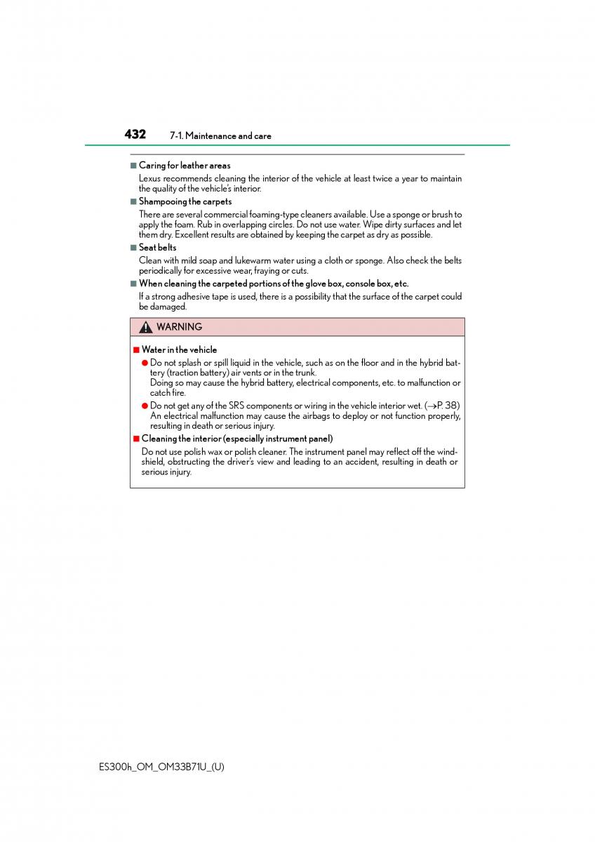 Lexus ES300h VI 6 XV60 owners manual / page 432