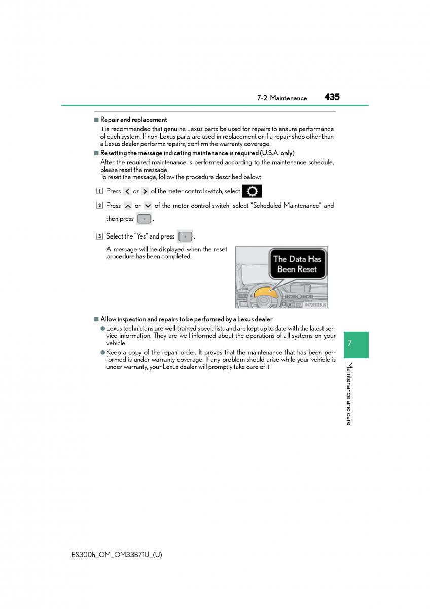 Lexus ES300h VI 6 XV60 owners manual / page 435