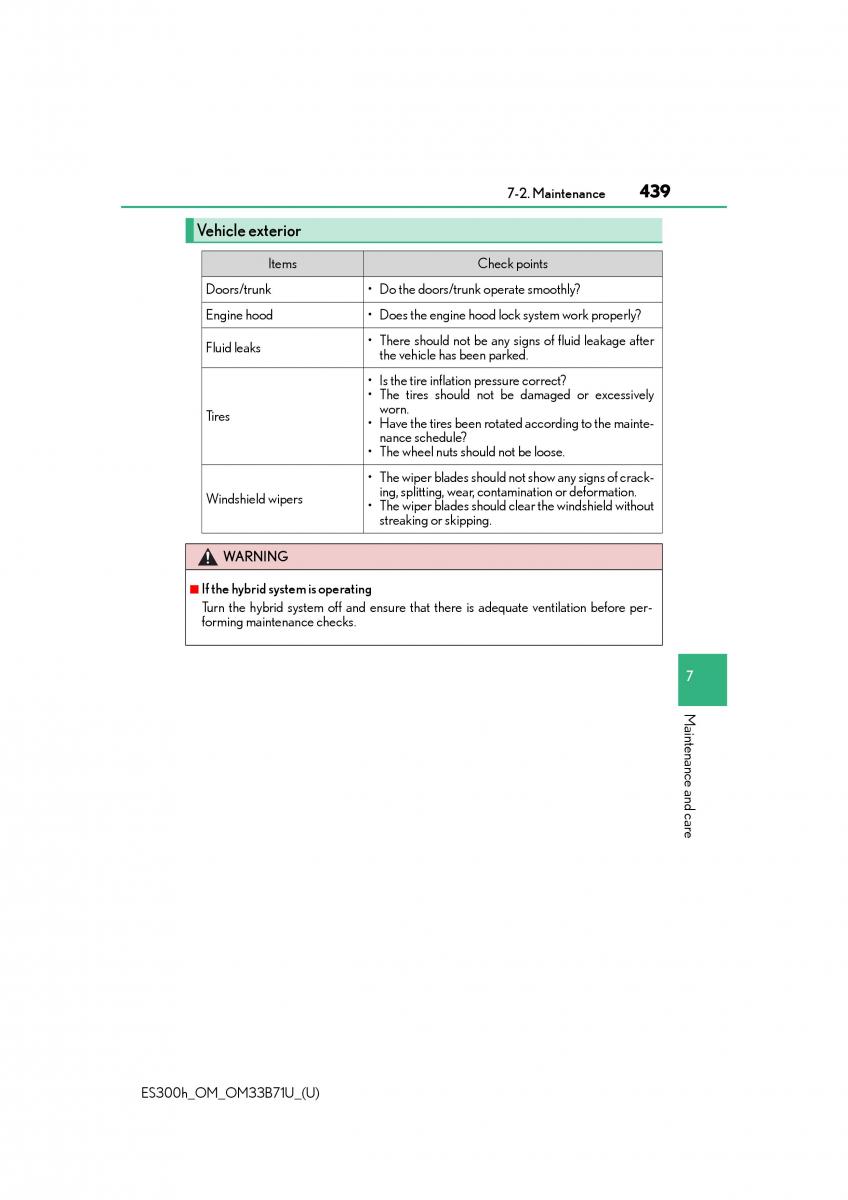 Lexus ES300h VI 6 XV60 owners manual / page 439
