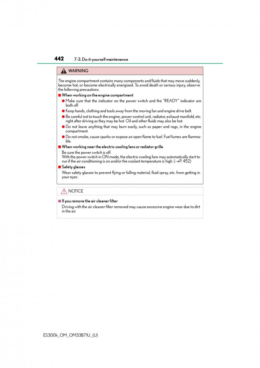 Lexus ES300h VI 6 XV60 owners manual / page 442