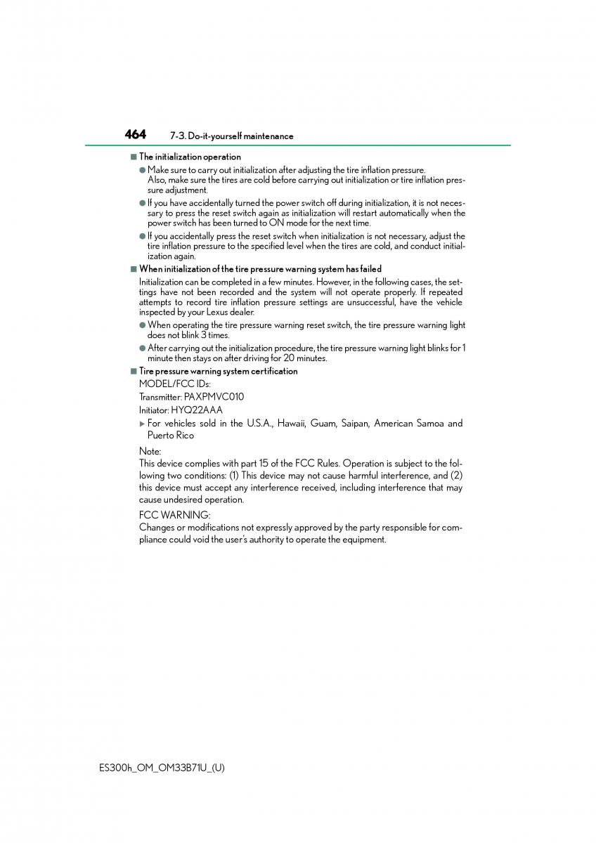 Lexus ES300h VI 6 XV60 owners manual / page 464