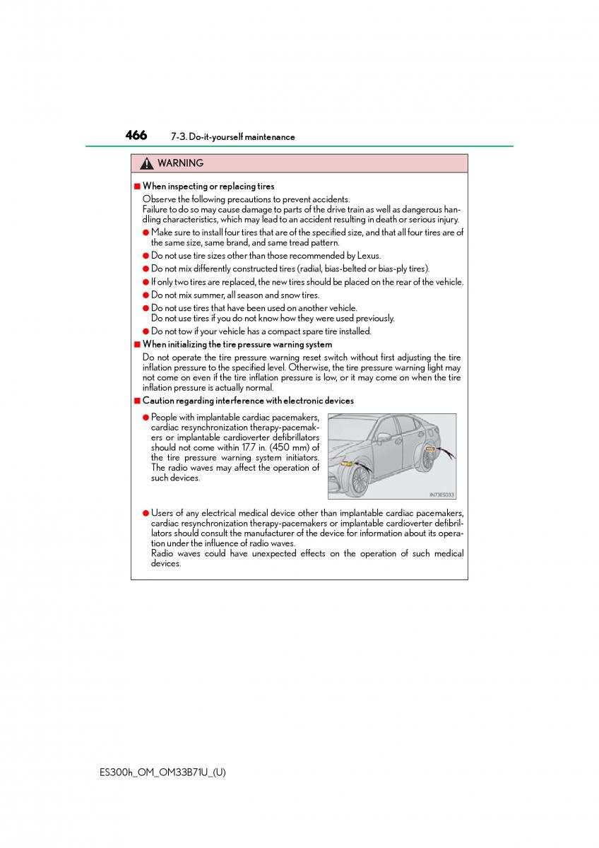 Lexus ES300h VI 6 XV60 owners manual / page 466