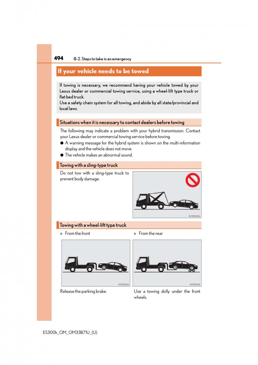 Lexus ES300h VI 6 XV60 owners manual / page 494