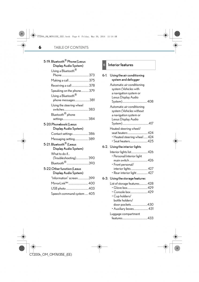 Lexus CT200h owners manual / page 6