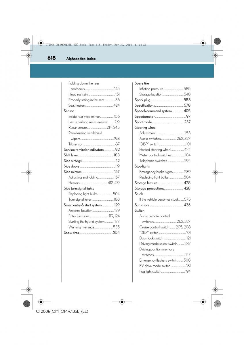 Lexus CT200h owners manual / page 618