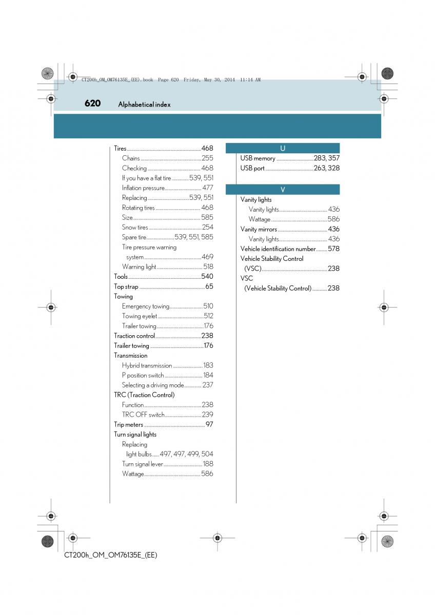 Lexus CT200h owners manual / page 620