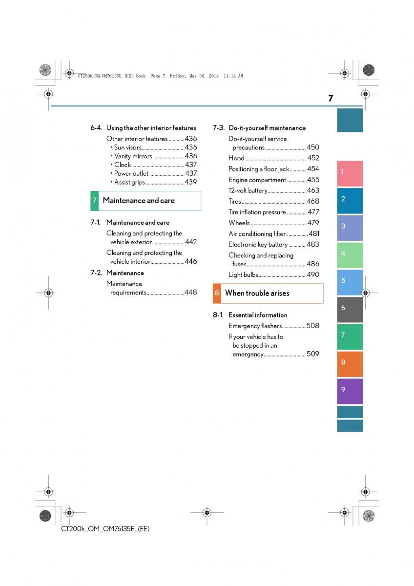 Lexus CT200h owners manual / page 7