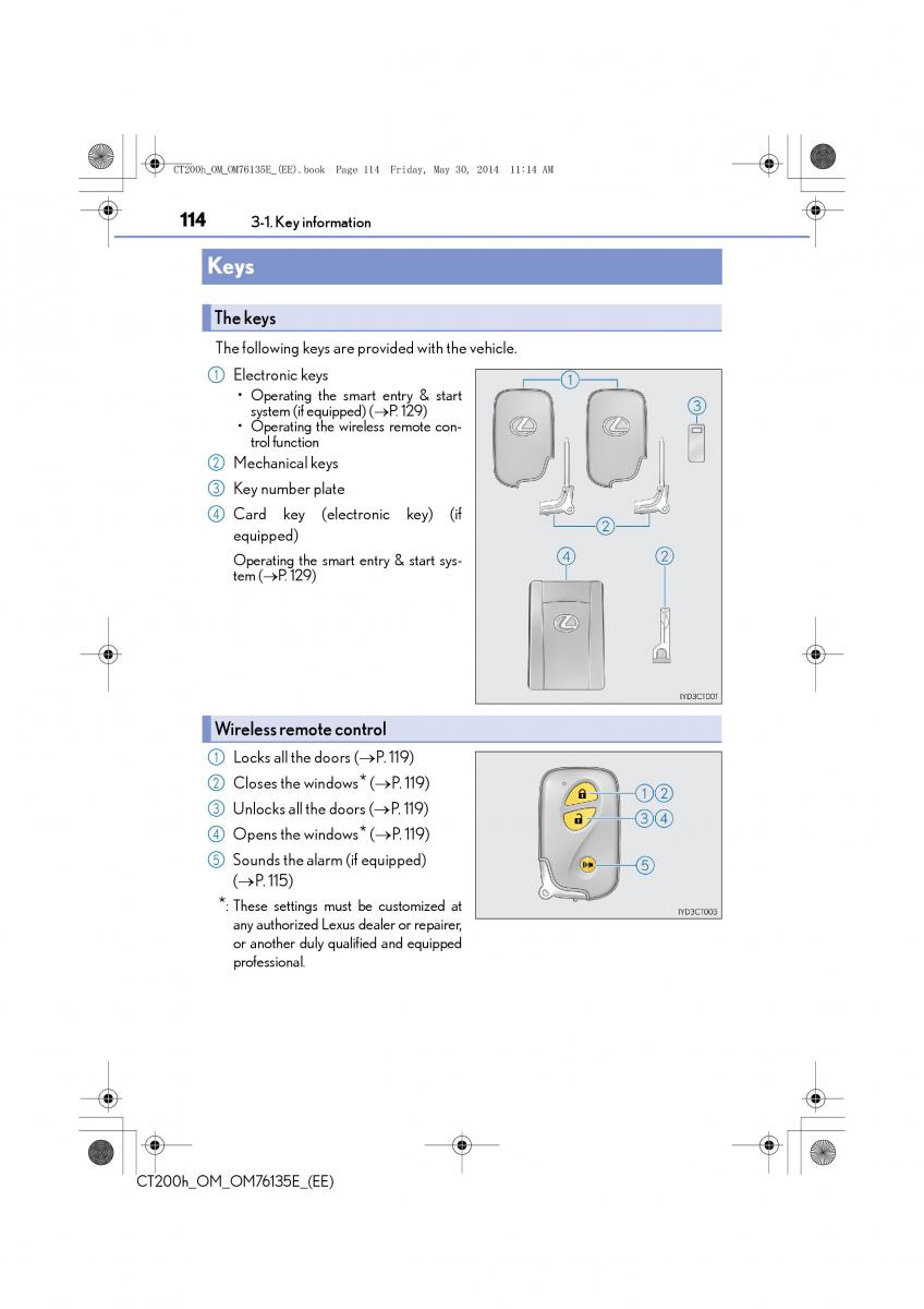 Lexus CT200h owners manual / page 114