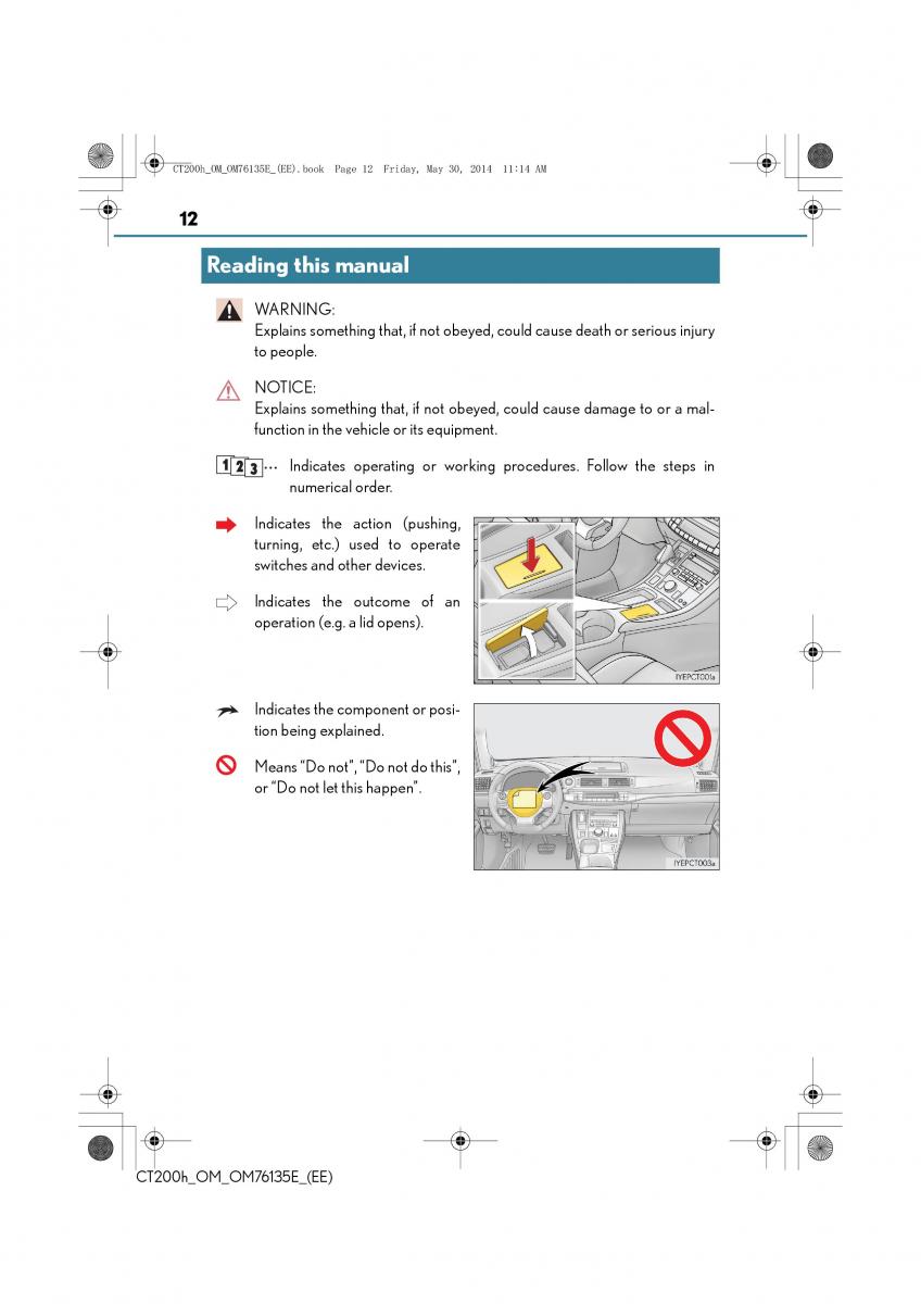 Lexus CT200h owners manual / page 12