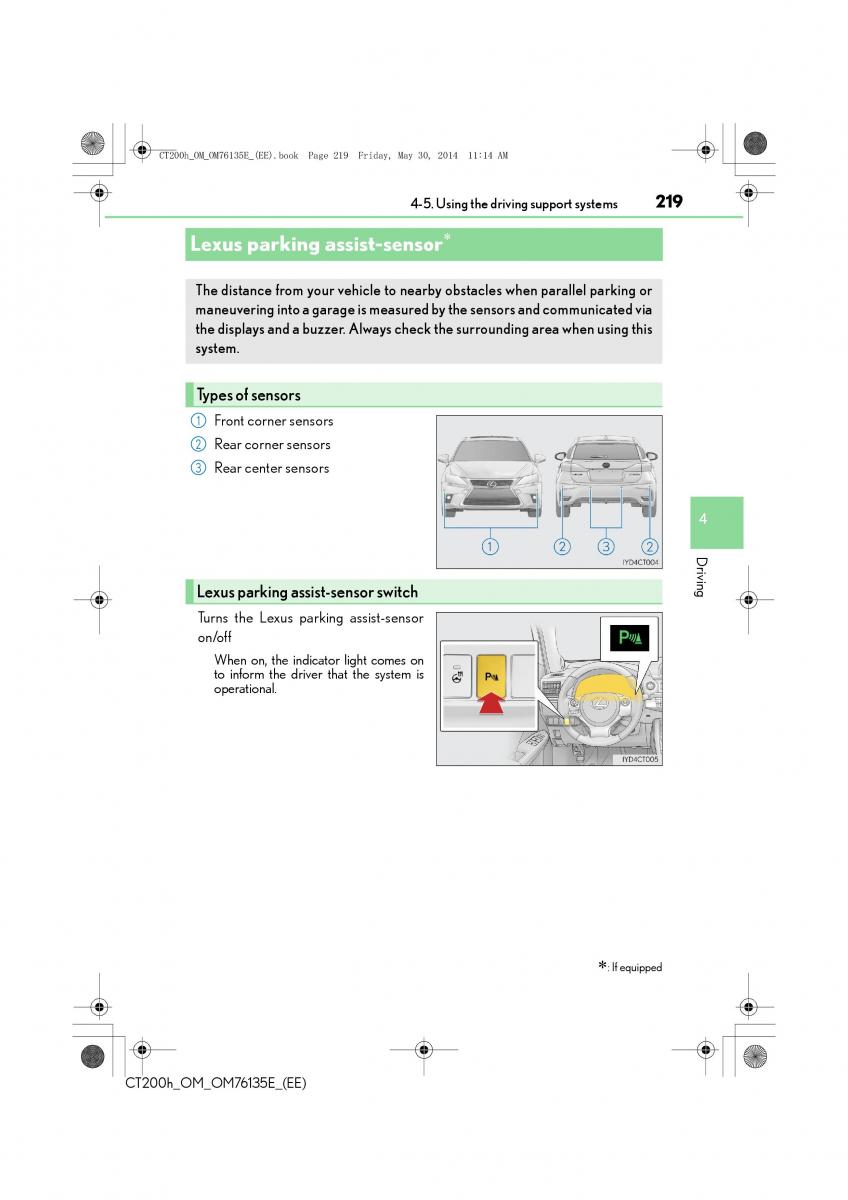 Lexus CT200h owners manual / page 219