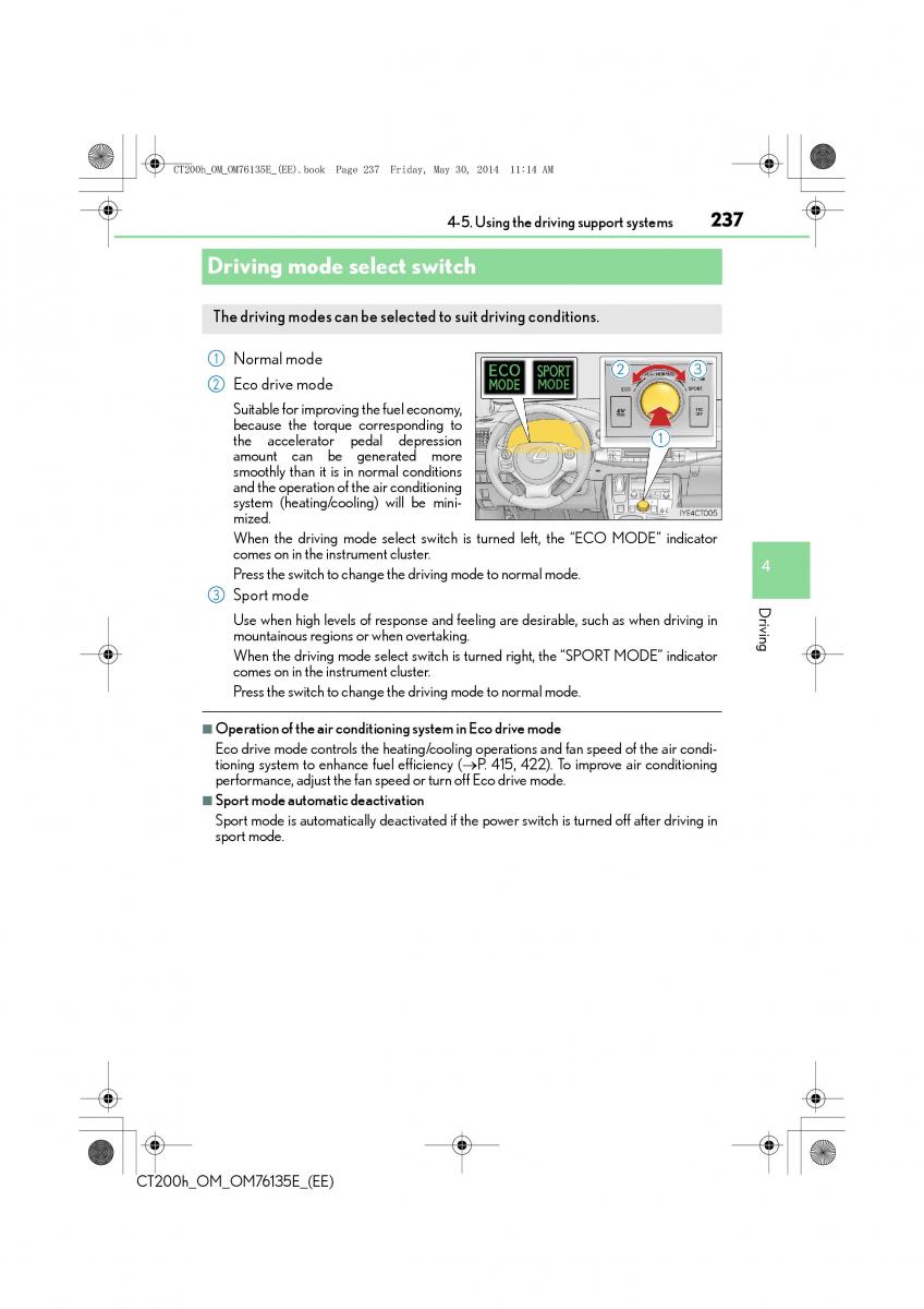 Lexus CT200h owners manual / page 237