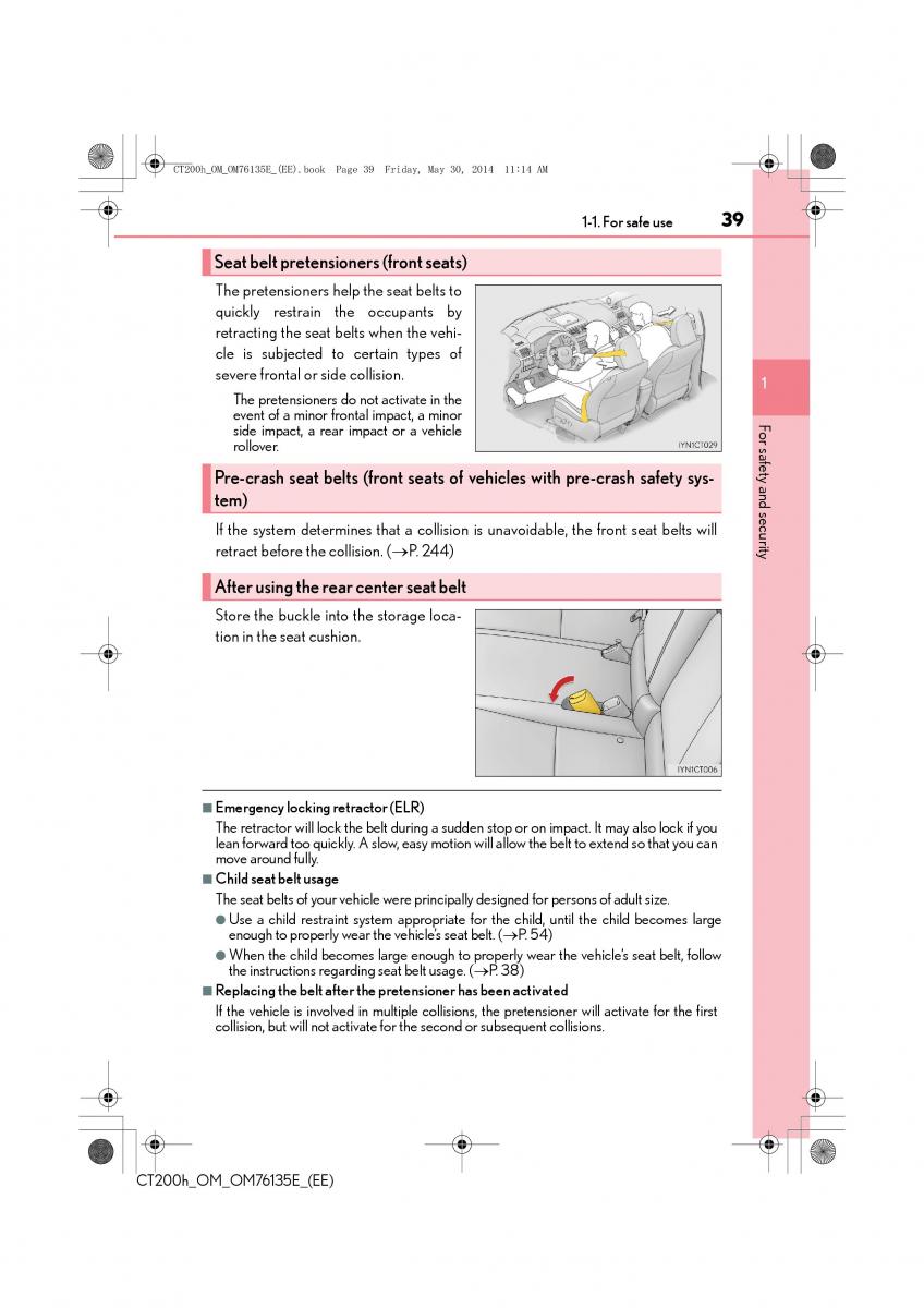 Lexus CT200h owners manual / page 39