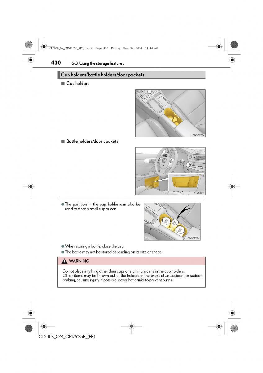 Lexus CT200h owners manual / page 430