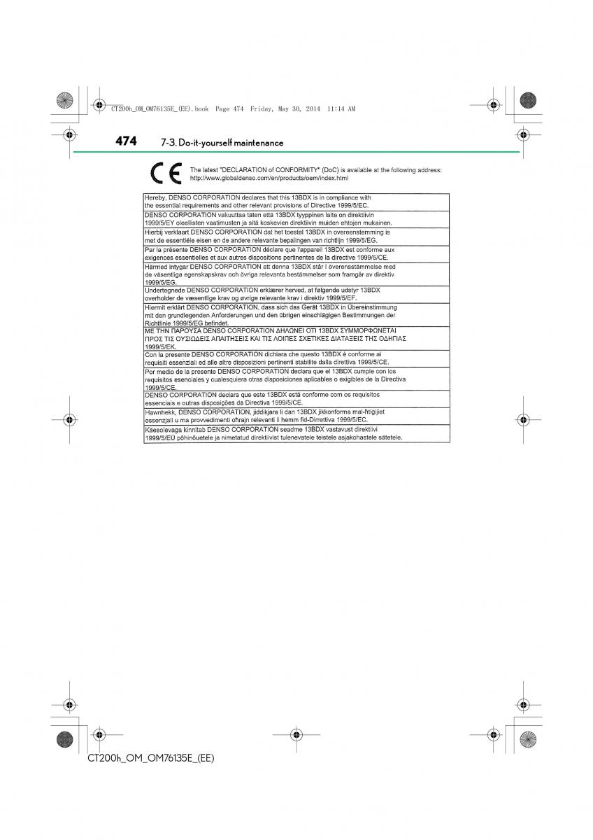 Lexus CT200h owners manual / page 474