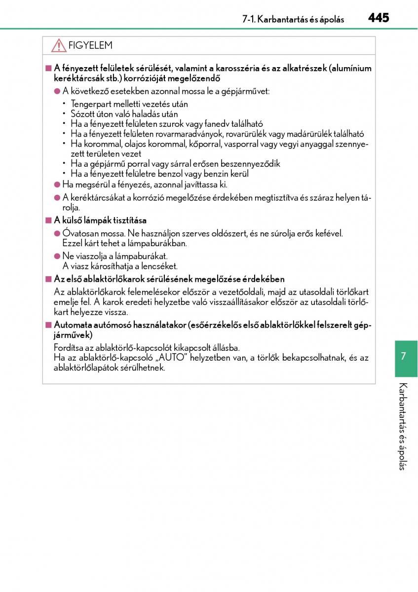 Lexus CT200h Kezelesi utmutato / page 445