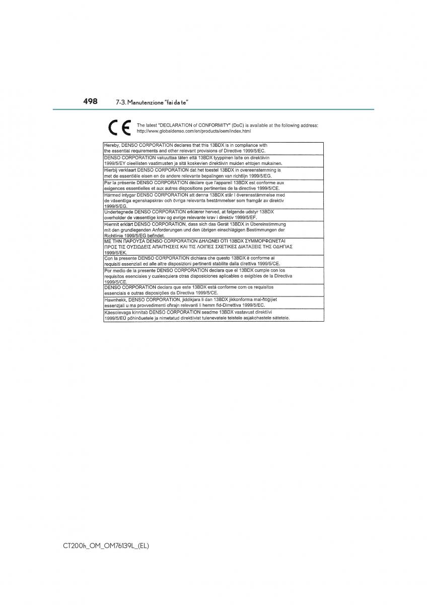 Lexus CT200h manuale del proprietario / page 498