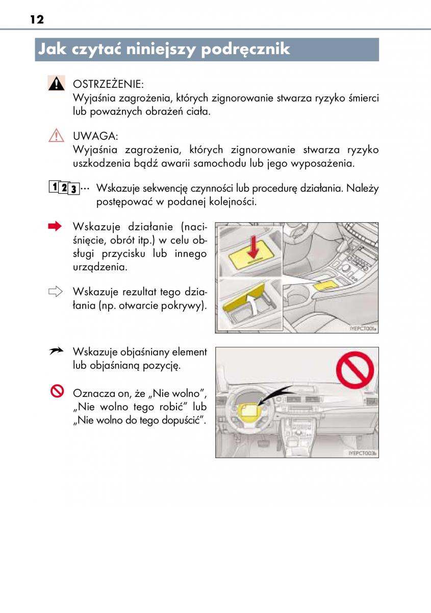 Lexus CT200h instrukcja obslugi / page 12